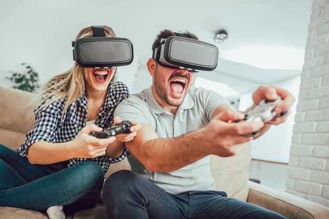 a couple playing VR games together