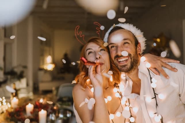a happy couple celebrating x-mas together